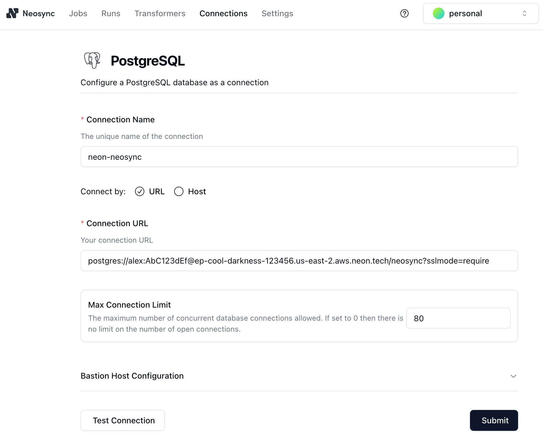 Test Neosync Neon connection